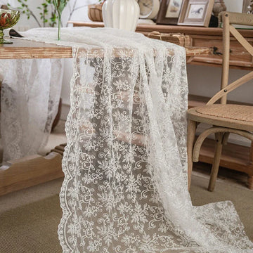 Qfdian White Lace Tablecloth Leaves Vintage Table Cover Farmhouse Embroidery Eyelash Tablecloths for Baby Shower Wedding Birthday Party
